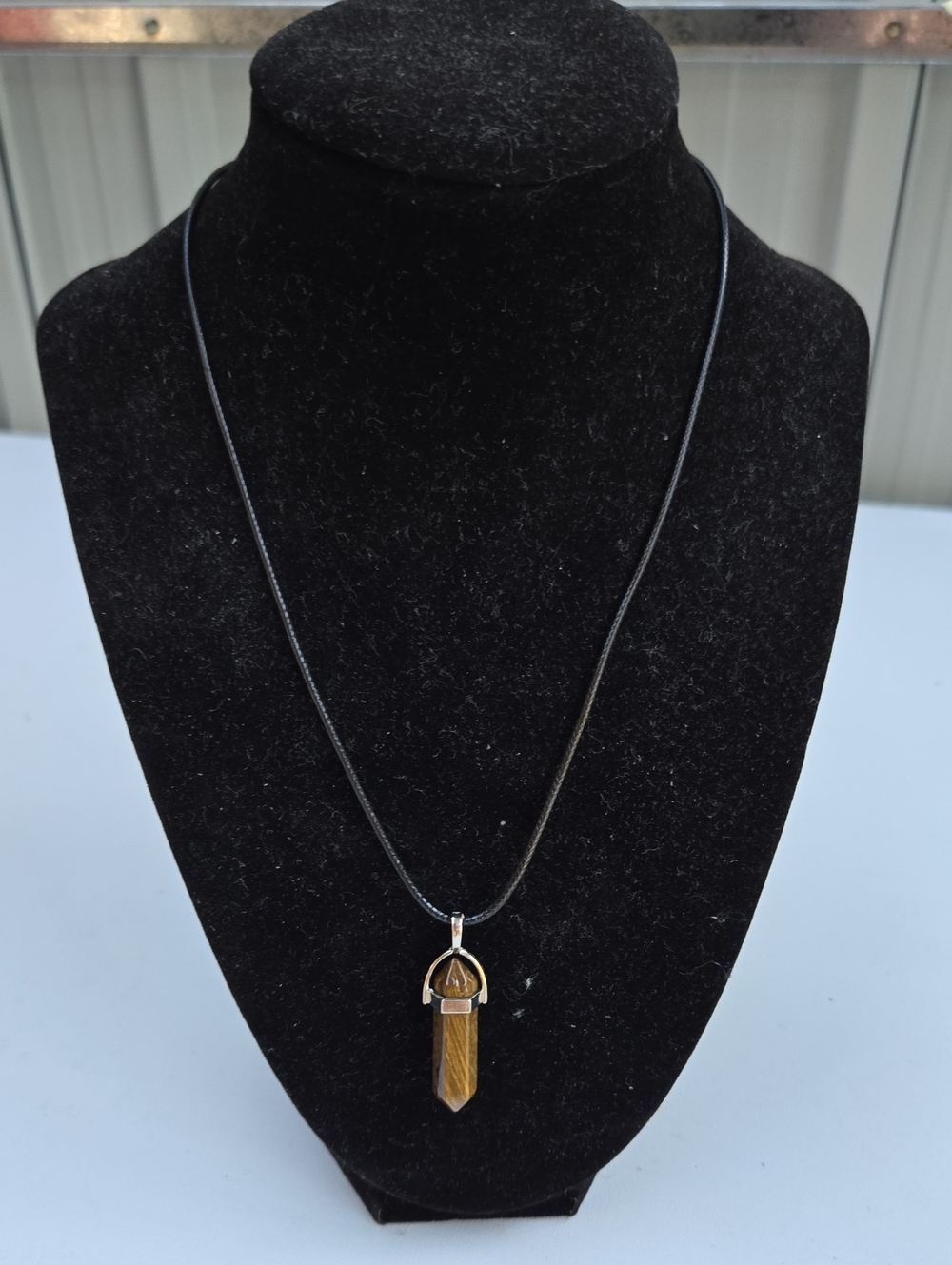 Leather Cord Necklace with Tiger's Eye Pendant